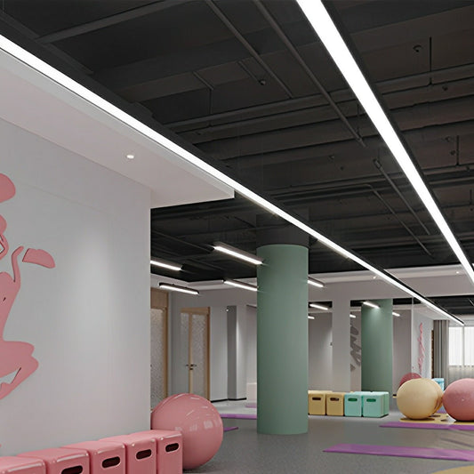 Minimalist Black LED Recessed Office Hanging Linear Light Set