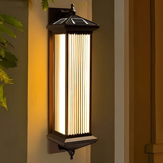 Solar Waterproof Retro Striped Glass Outdoor Wall Lights Sconce