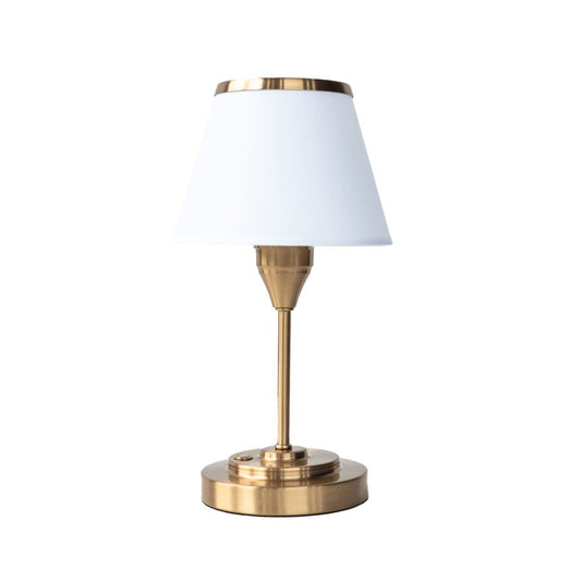 Tavo Table lamp with brass base and white shade on a white background