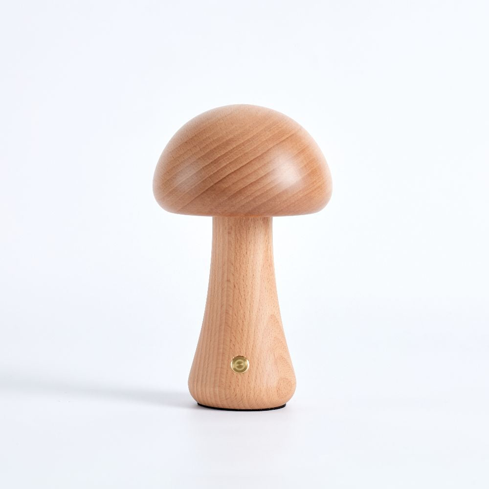 Wooden mushroom-shaped object on a white background