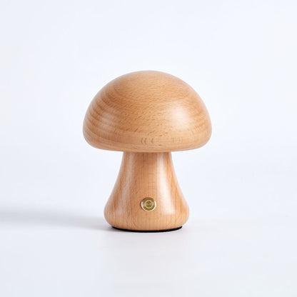 Wooden mushroom-shaped lamp on a white background