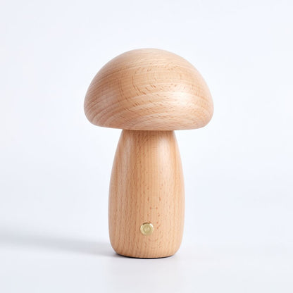 Wooden mushroom-shaped lamp on a white background