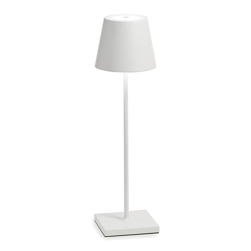 White floor lamp with a square base on a white background