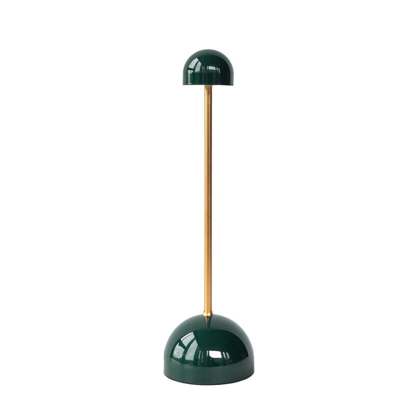 Green floor lamp with a gold central pole on a white background