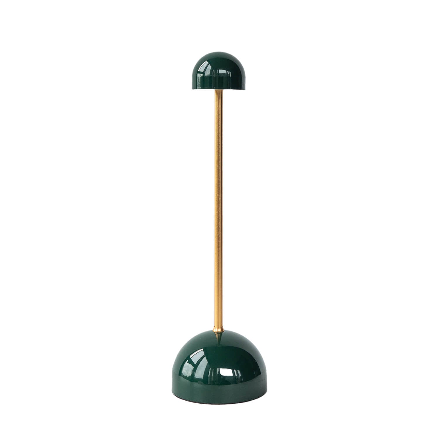 Green floor lamp with a gold central pole on a white background