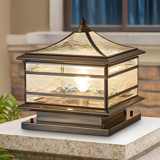 Waterproof Glass Copper Vintage Outdoor Fence Post Lights Pillar Light Column Lamp